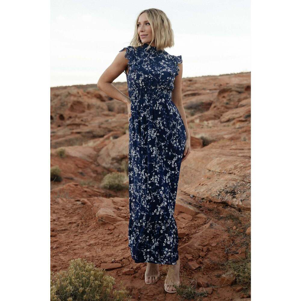 Baltic Born Kearny Ruffle Maxi Dress | Blue Floral Size LL